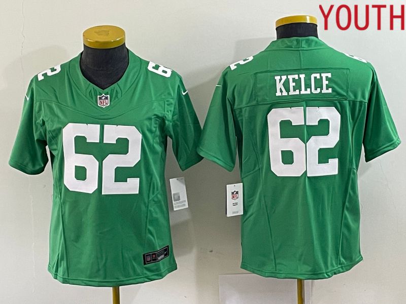 Youth Philadelphia Eagles #62 Kelce Green Nike Vapor Limited NFL Jersey